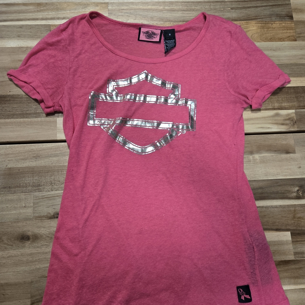 Harley-Davidson Pink Tee with Silver Emblem